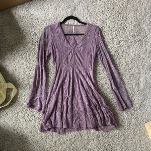 Free People lace embroidered long sleeve mini dress